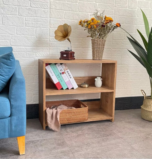 Solid Elm Wood Double-Layer Storage Shelf, Wall-Mounted Bookcase & Entryway Shoe Rack - Image 7