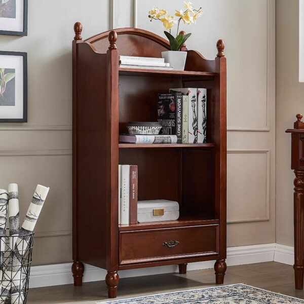Rustic 3-Tier Tall Bookcase with Drawer, Solid Wood Storage Shelf for Living Room - Image 2