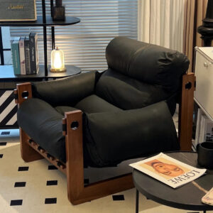 Luxurious Reclining Lounge Chair – Genuine Leather with Oak Frame