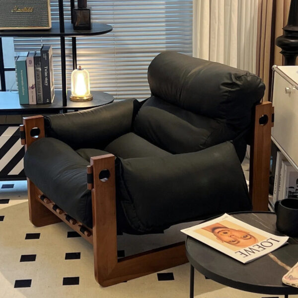 Luxurious Reclining Lounge Chair – Genuine Leather with Oak Frame