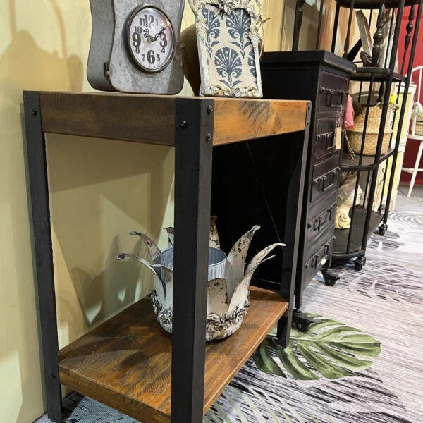 Rustic Industrial Side Table – Dual-Tier Wooden Shelf for Storage & Display - Image 5