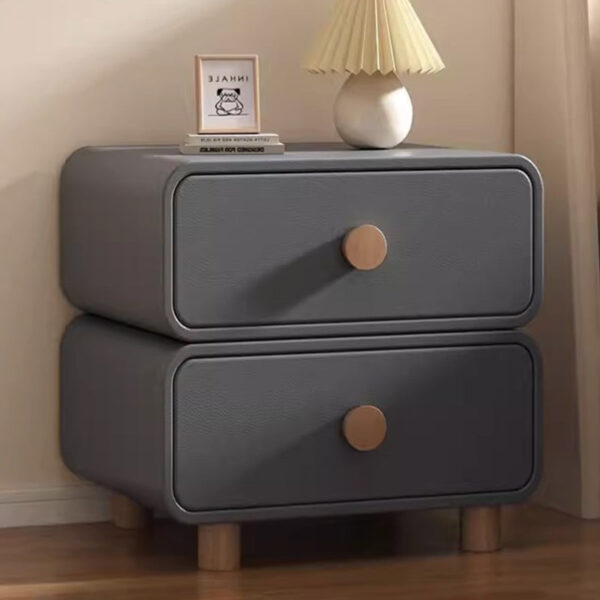 Microfiber Leather Double Drawer Nightstands - Image 4