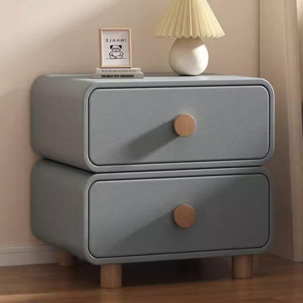 Microfiber Leather Double Drawer Nightstands - Image 3