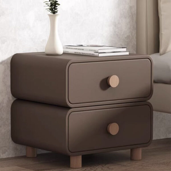 Microfiber Leather Double Drawer Nightstands - Image 2