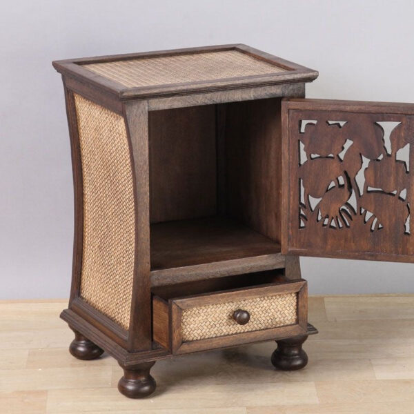 Craftsman style hand carved and rattan bedside table - Image 2