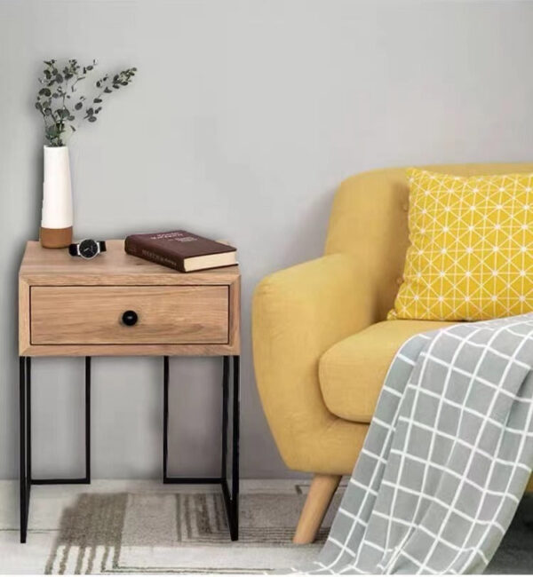 Iron base drawer bedside table with industrial style - Image 4