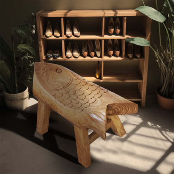 Retro Solid Wood Fish Scale Stool - Image 10
