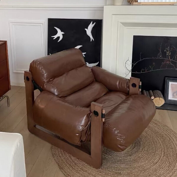 Luxurious Reclining Lounge Chair – Genuine Leather with Oak Frame - Image 2