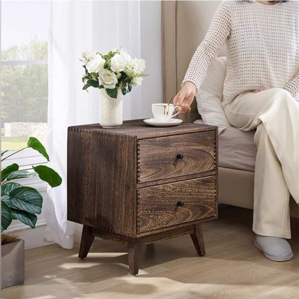 Solid Wood Floor Standing Nightstand with 2 Drawers - Image 6