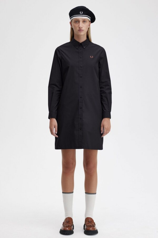 Button-Through Shirt Dress Black