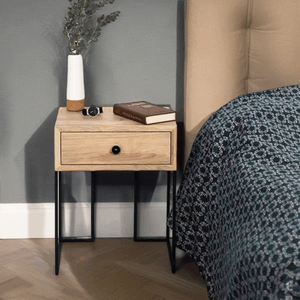Iron base drawer bedside table with industrial style - Image 2