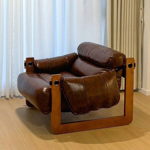 Cat-Proof Vintage Leather Armchair – Genuine Leather, Solid Wood Frame - Image 6