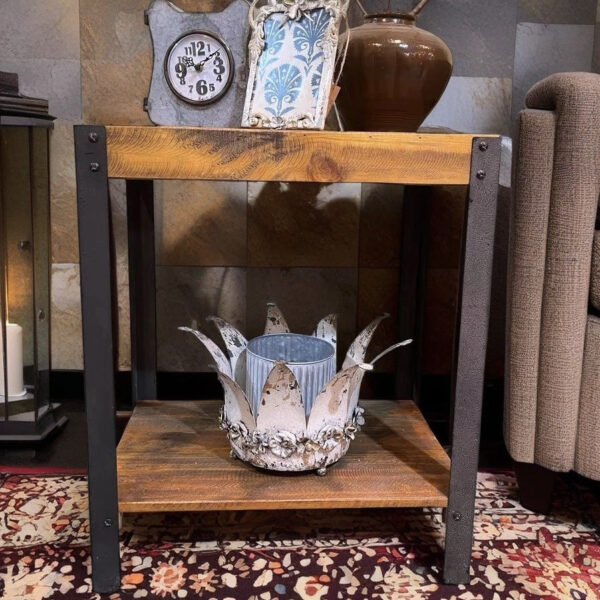 Rustic Industrial Side Table – Dual-Tier Wooden Shelf for Storage & Display - Image 2