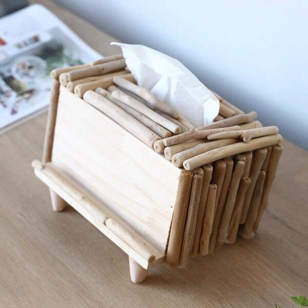 Rustic Wooden Tissue Box with Phone Holder - Image 6