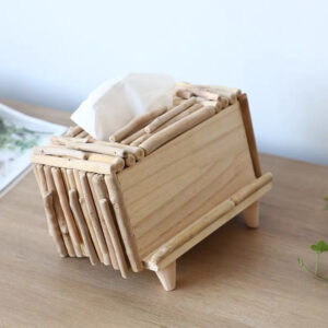 Rustic Wooden Tissue Box with Phone Holder