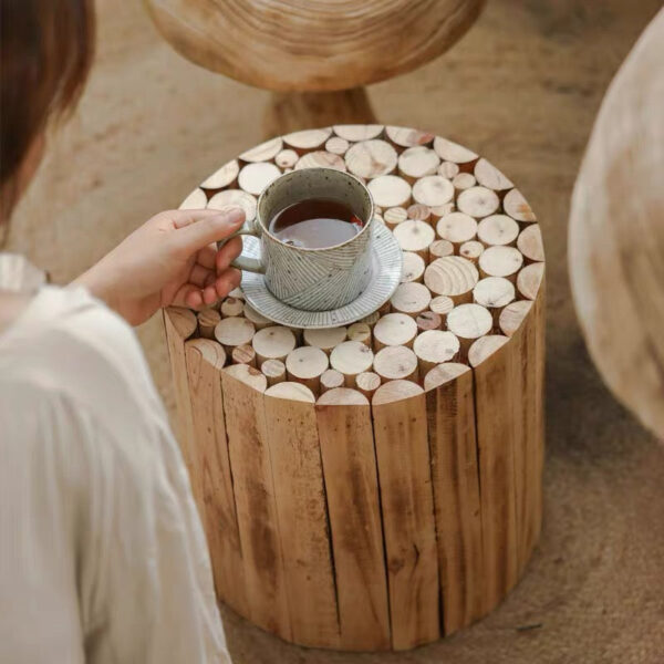 Rustic Wooden Stump Stool – Unique Farmhouse Style End Table - Image 7