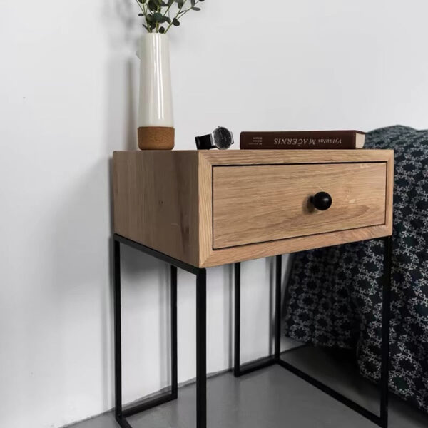 Iron base drawer bedside table with industrial style - Image 5