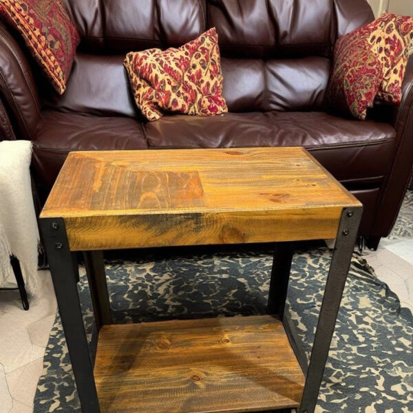 Rustic Industrial Side Table – Dual-Tier Wooden Shelf for Storage & Display - Image 4
