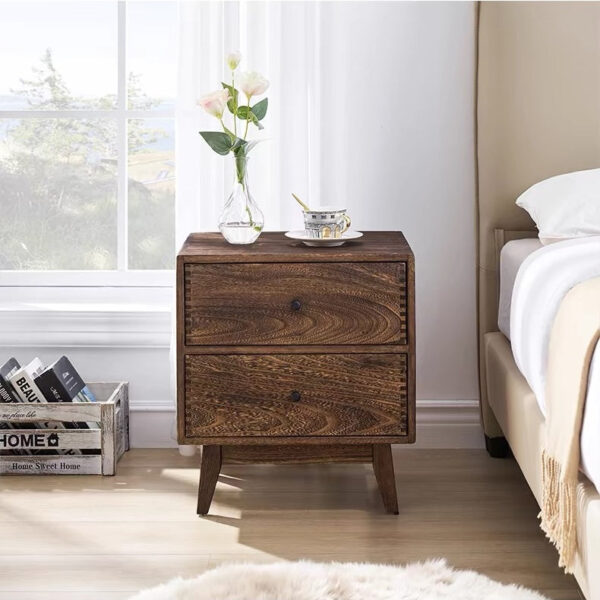 Solid Wood Floor Standing Nightstand with 2 Drawers - Image 7