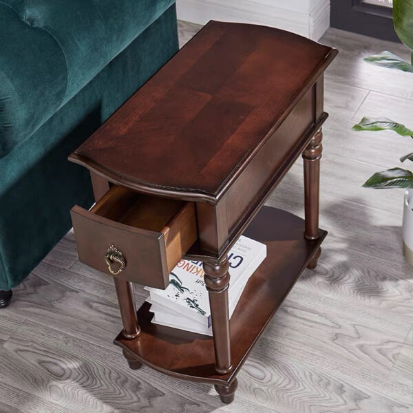 Ultra Slim Solid Wood Sofa Side Table / Narrow Nightstand with Drawer and Shelf - Image 7