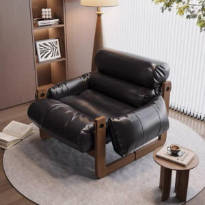 Cat-Proof Vintage Leather Armchair – Genuine Leather, Solid Wood Frame
