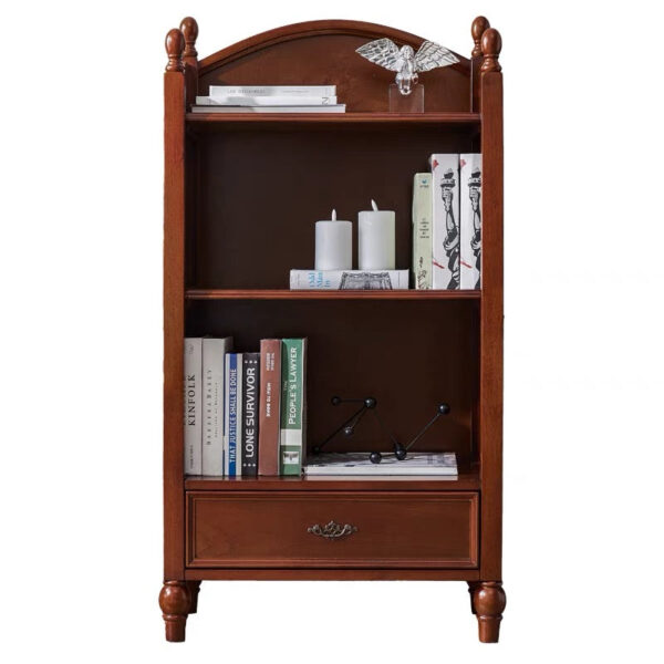 Rustic 3-Tier Tall Bookcase with Drawer, Solid Wood Storage Shelf for Living Room - Image 5