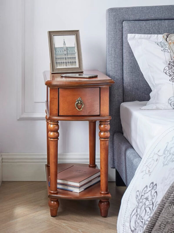 Ultra Slim Solid Wood Sofa Side Table / Narrow Nightstand with Drawer and Shelf - Image 2