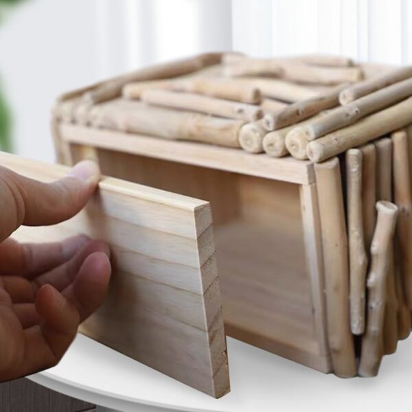 Rustic Wooden Tissue Box with Phone Holder - Image 5