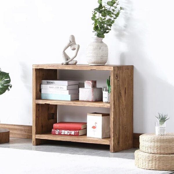 Solid Elm Wood Double-Layer Storage Shelf, Wall-Mounted Bookcase & Entryway Shoe Rack - Image 5