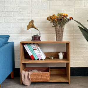 Solid Elm Wood Double-Layer Storage Shelf, Wall-Mounted Bookcase & Entryway Shoe Rack