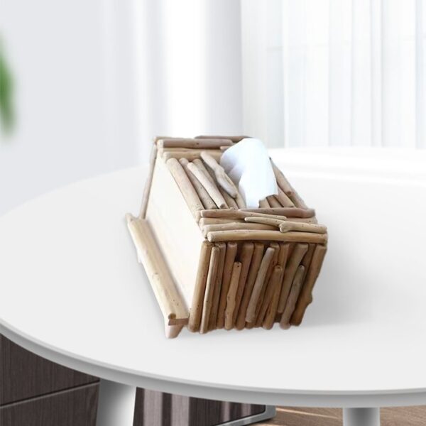 Rustic Wooden Tissue Box with Phone Holder - Image 3
