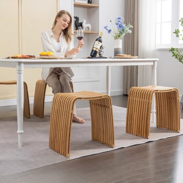 Eco-Friendly Bamboo Curved Stool – Perfect for Dining, Vanity, or Shower - Image 2